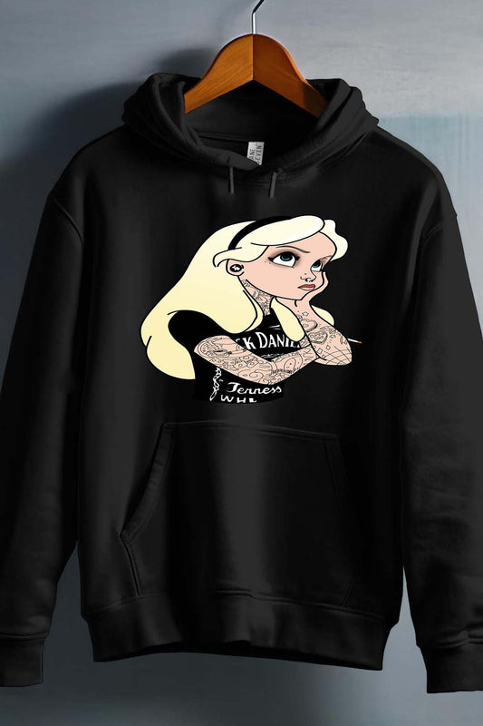 COULEUR:Noir|Sweat Capuche Fille | alice tatoué Noir