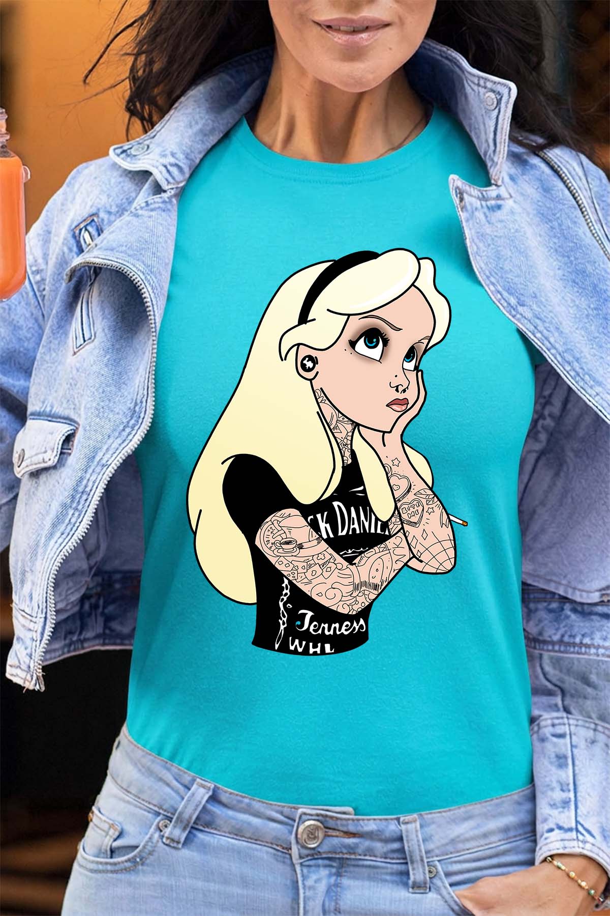 COULEUR:Turquoise|T-shirt Femme | alice tatoué Turquoise