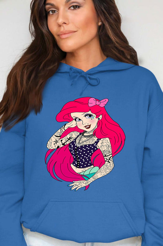 COULEUR:Bleu Roi|Sweat Capuche Femme | ariel tatoué Bleu Roi