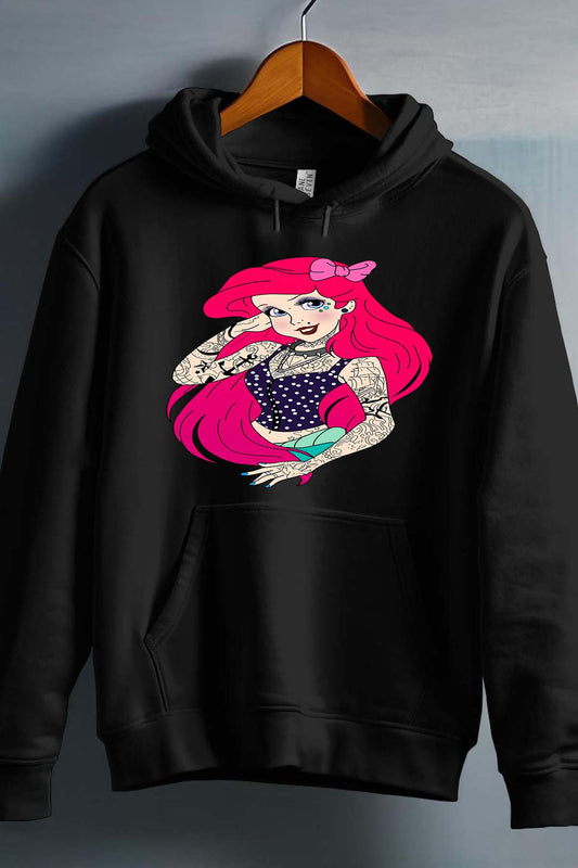 COULEUR:Noir|Sweat Capuche Fille | ariel tatoué Noir