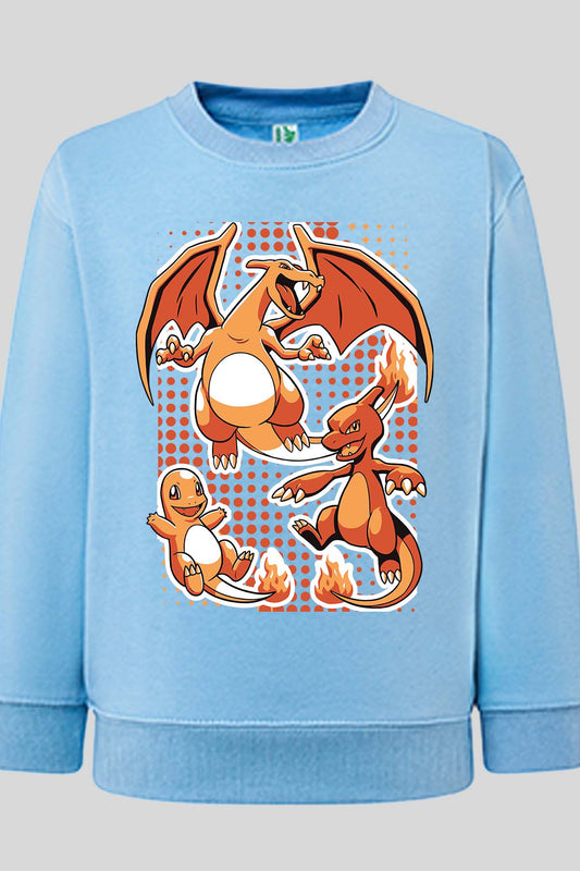 COULEUR:Bleu Ciel|Sweat Col Rond Garçon | charizard Bleu Ciel