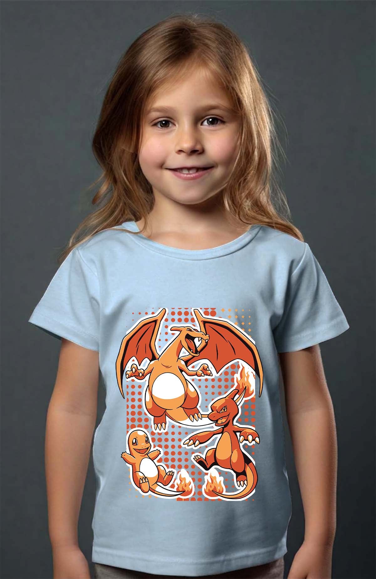 COULEUR:Bleu Ciel|T-shirt Fille | charizard Bleu Ciel