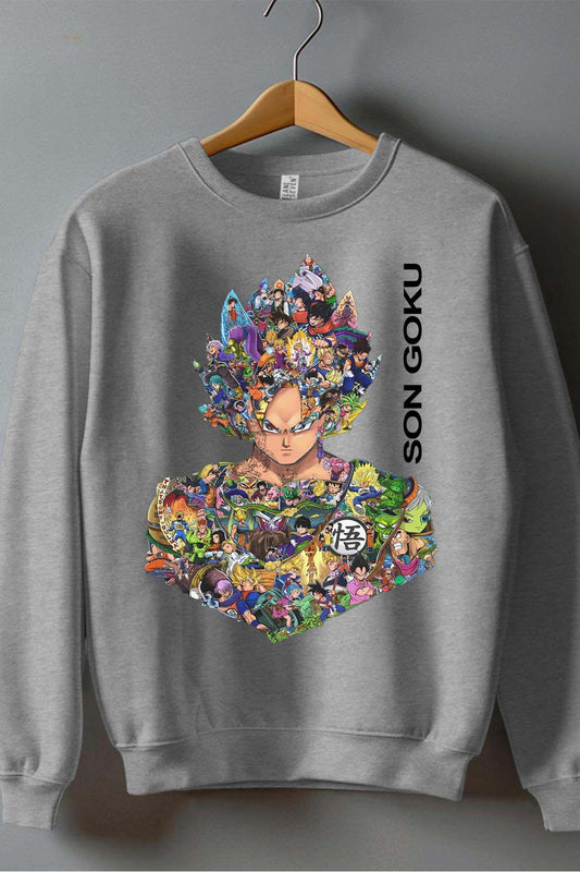COULEUR:Gris|Sweat Col Rond Homme | goku multi incrustation Gris