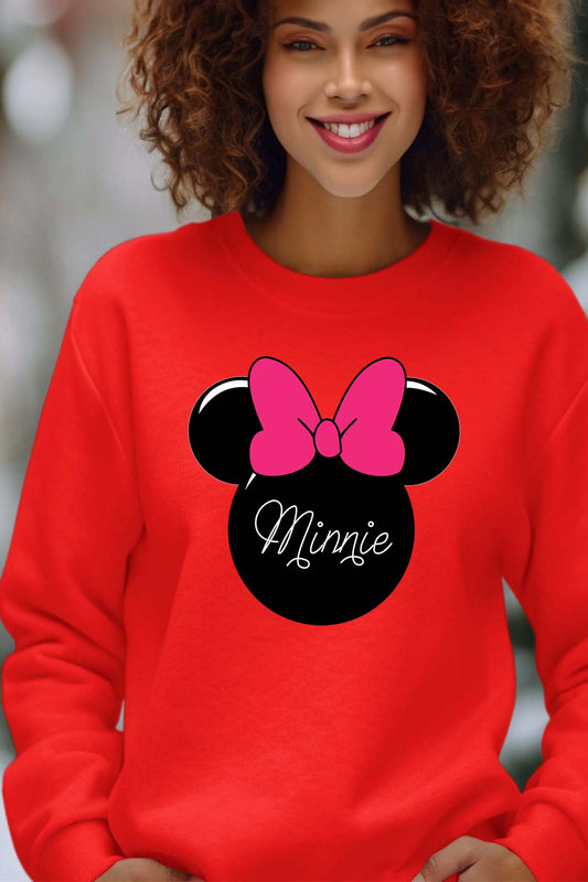 COULEUR:Rouge|Sweat Col Rond Femme | logo minnie Rouge