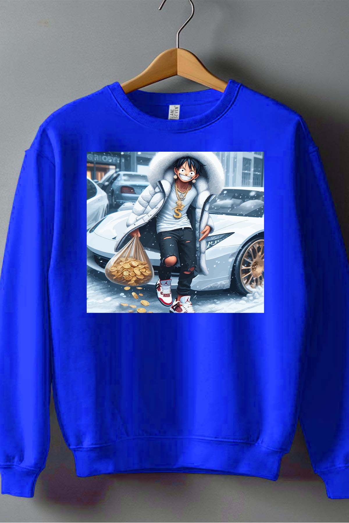 COULEUR:Bleu Roi|Sweat Col Rond Homme | luffy braco 2023 Bleu Roi