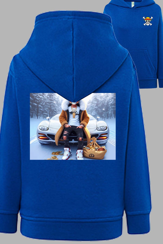 COULEUR:Bleu Roi|Sweat Capuche Garçon | luffy neige Bleu Roi