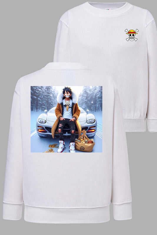 COULEUR:Blanc|Sweat Col Rond Homme | luffy neige Blanc