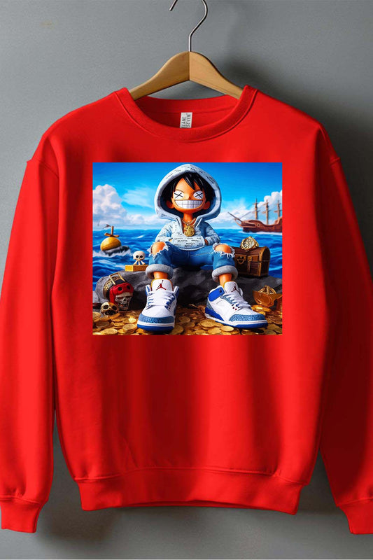 COULEUR:Rouge|Sweat Col Rond Homme | luffy urban 2023 Rouge