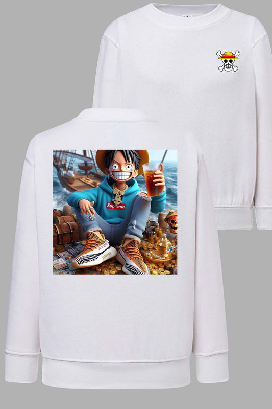 COULEUR:Blanc|Sweat Col Rond Homme | luffy urban Boisson Blanc