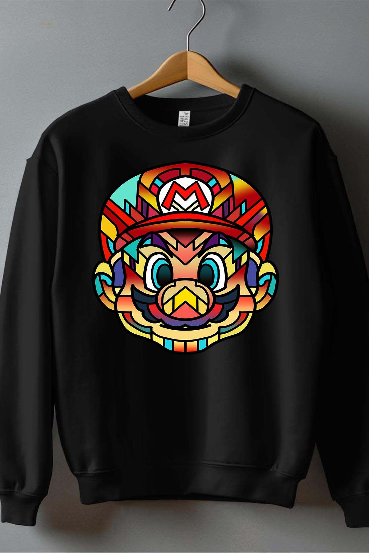 COULEUR:Noir|Sweat Col Rond Garçon | mario mozaic Noir