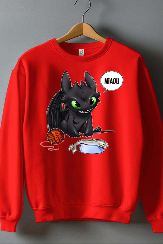 COULEUR:Rouge|Sweat Col Rond Garçon | miaou pokemon Rouge