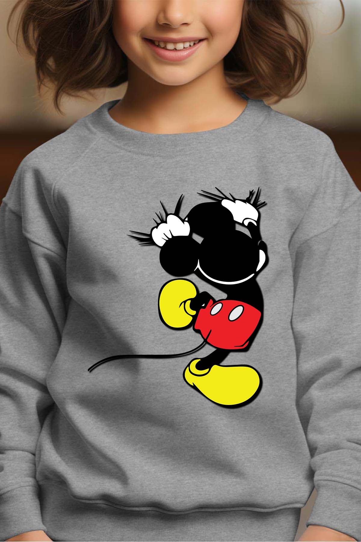 COULEUR:Gris|Sweat Col Rond Fille | mickey dos Gris
