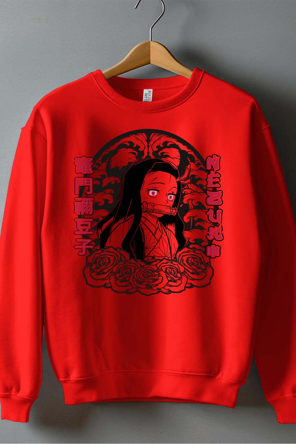 COULEUR:Rouge|Sweat Col Rond Garçon | nezuko flores 01A Rouge