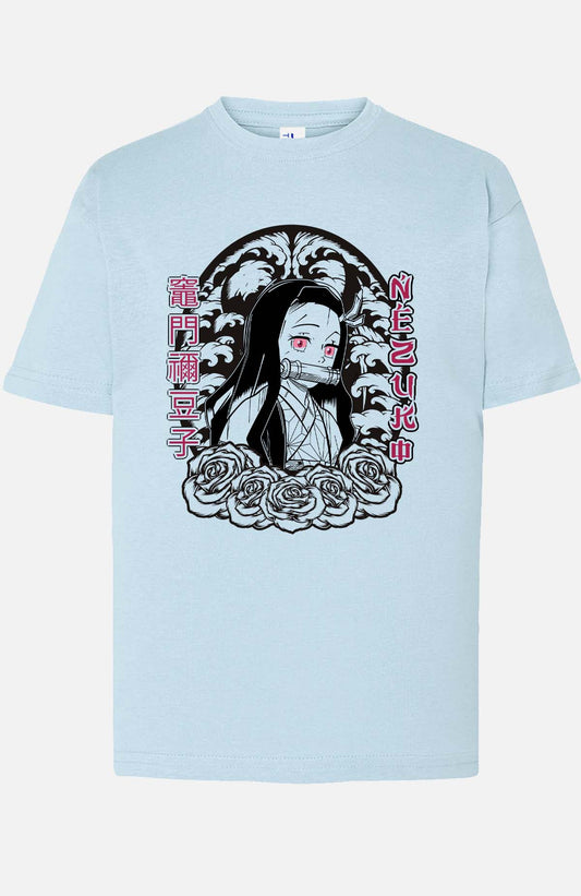 COULEUR:Bleu Ciel|T-shirt Garçon | nezuko flores 01A Bleu Ciel