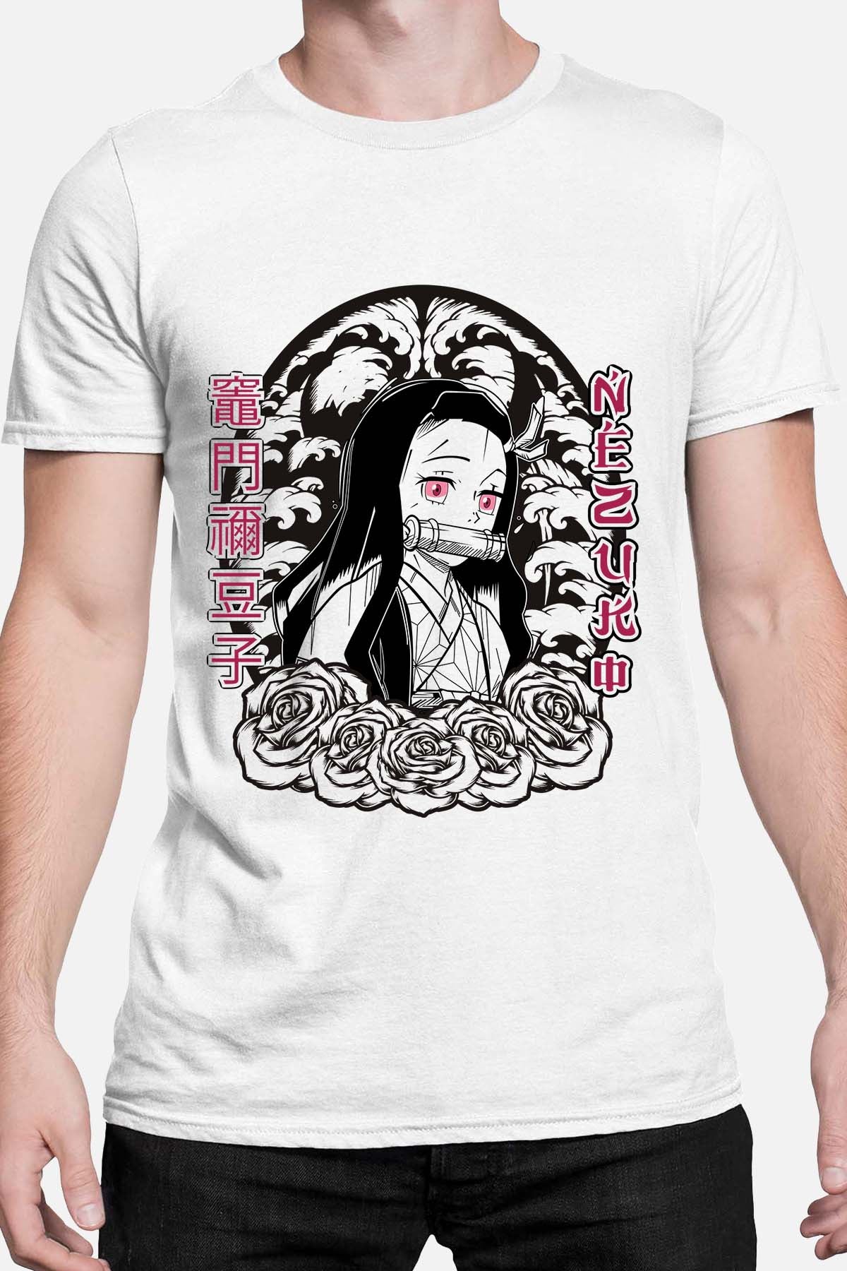 COULEUR:Blanc|T-shirt Homme | nezuko flores 01A Blanc