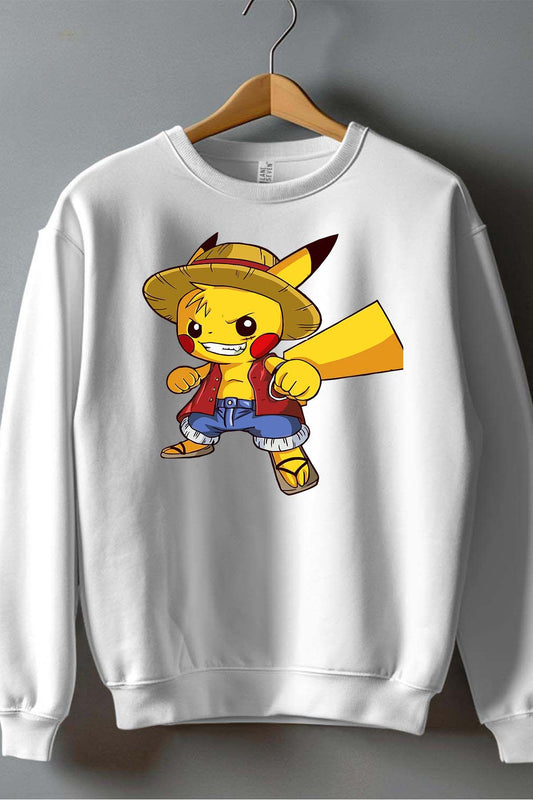 COULEUR:Blanc|Sweat Col Rond Garçon | pika one piece Blanc
