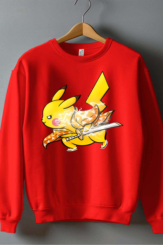 COULEUR:Rouge|Sweat Col Rond Garçon | pika warrior Rouge