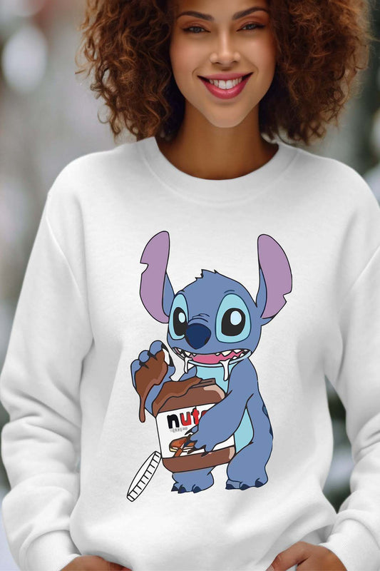 COULEUR:Blanc|Sweat Col Rond Femme | stich nutella Blanc