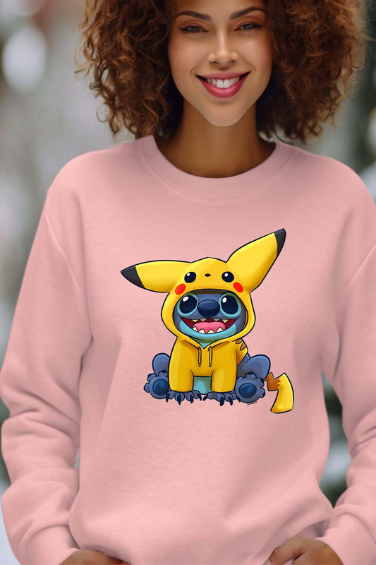 COULEUR:Rose|Sweat Col Rond Femme | stitch déguisé pikatchu Rose