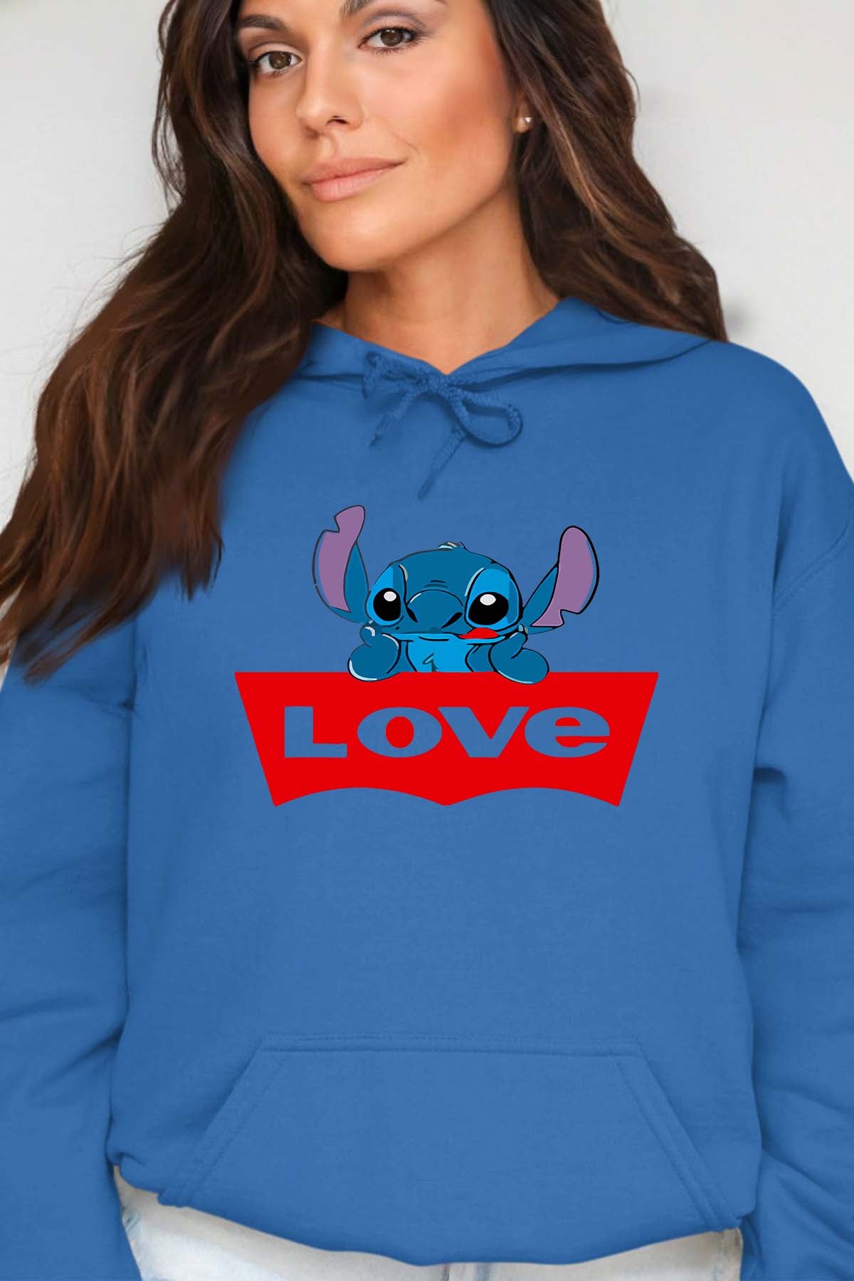 COULEUR:Bleu Roi|Sweat Capuche Femme | stitch love Bleu Roi