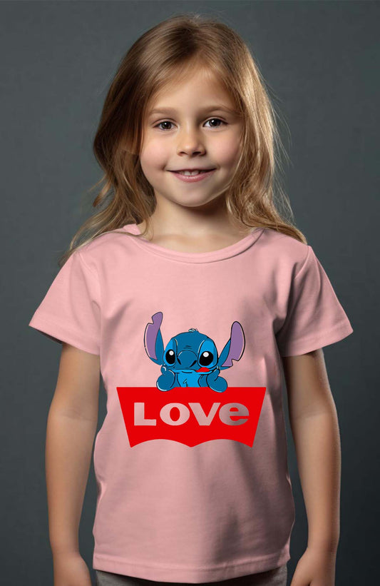COULEUR:Rose|T-shirt Fille | stitch love Rose