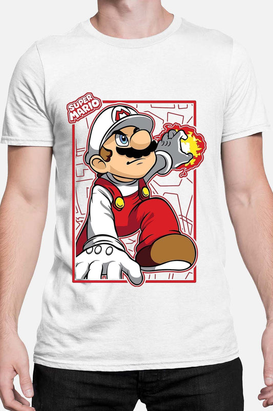 COULEUR:Blanc|T-shirt Homme | super mario feu Blanc