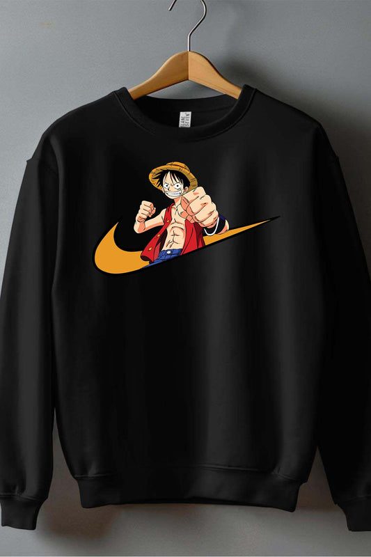 COULEUR:Noir|Sweat Col Rond Garçon | virgule luffy chapeau Noir
