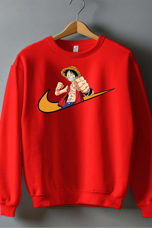 COULEUR:Rouge|Sweat Col Rond Homme | virgule luffy chapeau Rouge