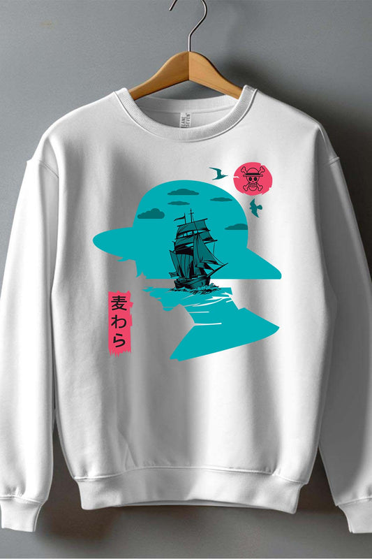 COULEUR:Blanc|Sweat Col Rond Garçon | 1PIECE Head Horizon Blanc