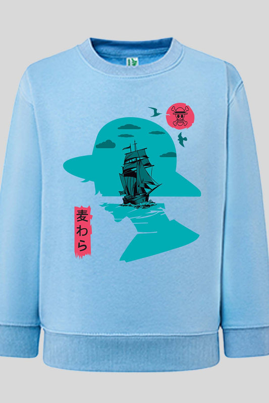 COULEUR:Bleu Ciel|Sweat Col Rond Garçon | 1PIECE Head Horizon Bleu Ciel