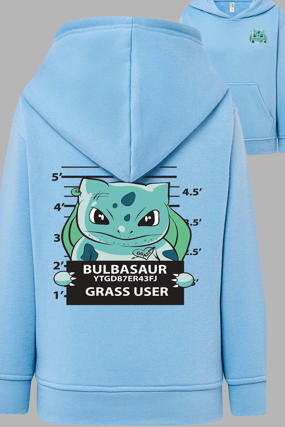 COULEUR:Bleu Ciel|Sweat Capuche Fille | Accusé Bulbizarre Bleu Ciel