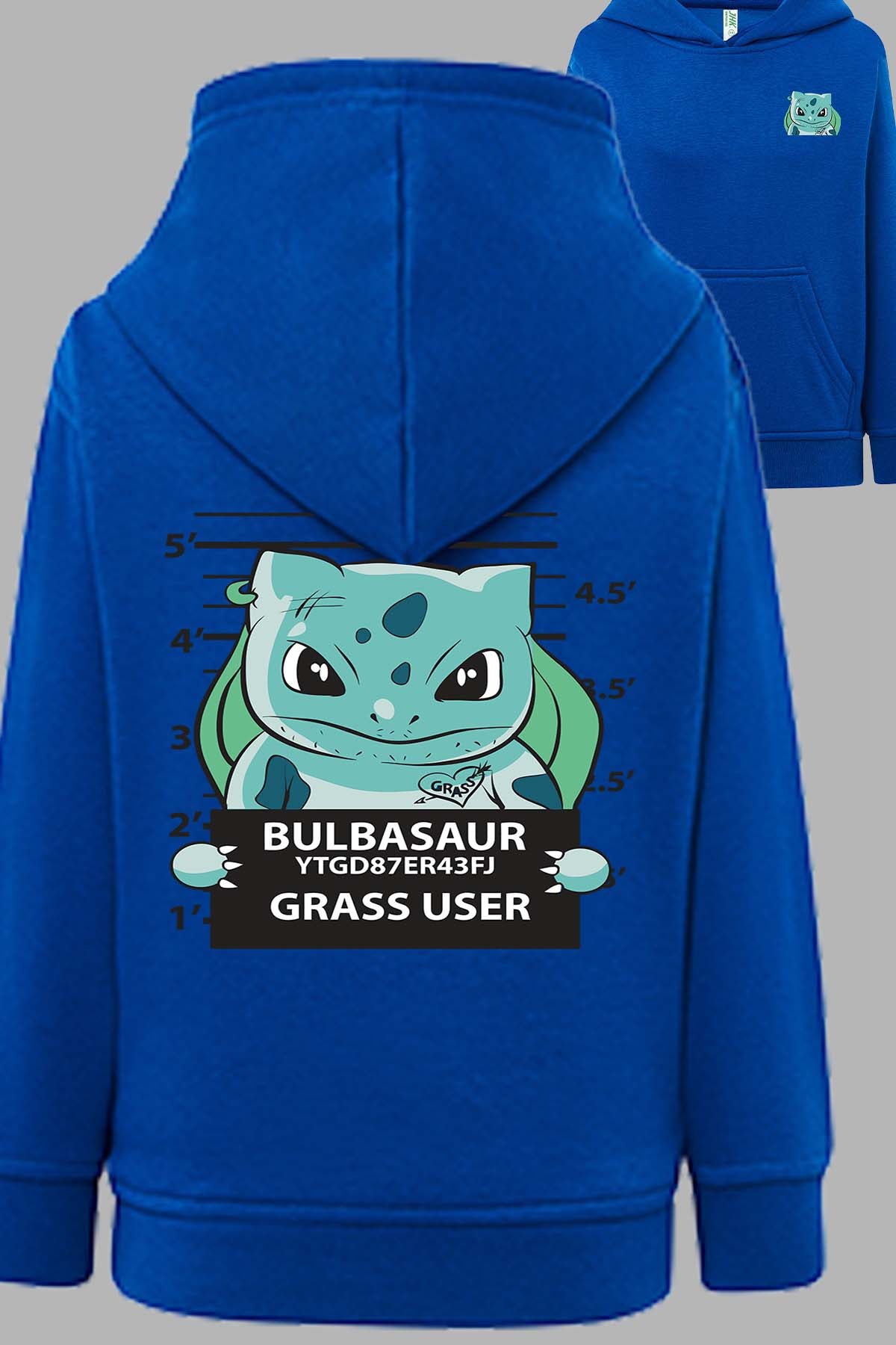 COULEUR:Bleu Roi|Sweat Capuche Fille | Accusé Bulbizarre Bleu Roi