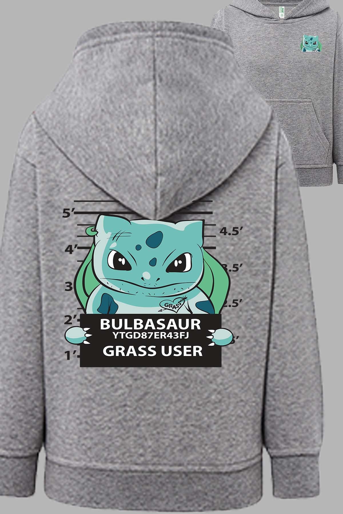 COULEUR:Gris|Sweat Capuche Fille | Accusé Bulbizarre Gris