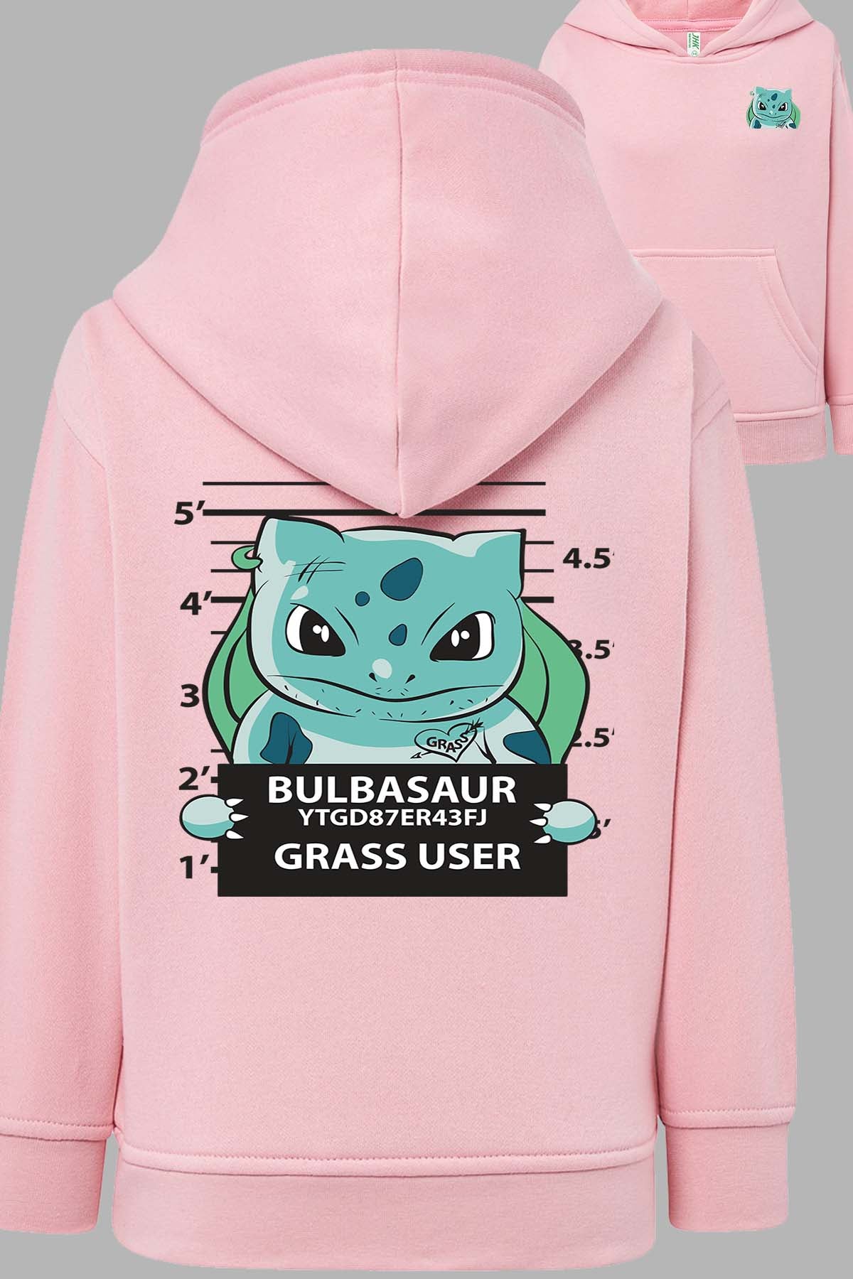 COULEUR:Rose|Sweat Capuche Fille | Accusé Bulbizarre Rose