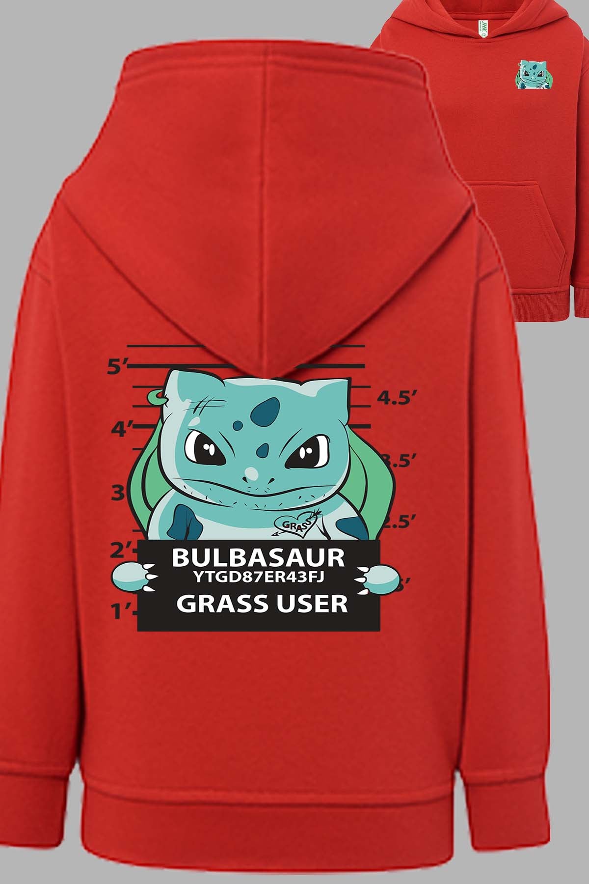 COULEUR:Rouge|Sweat Capuche Fille | Accusé Bulbizarre Rouge