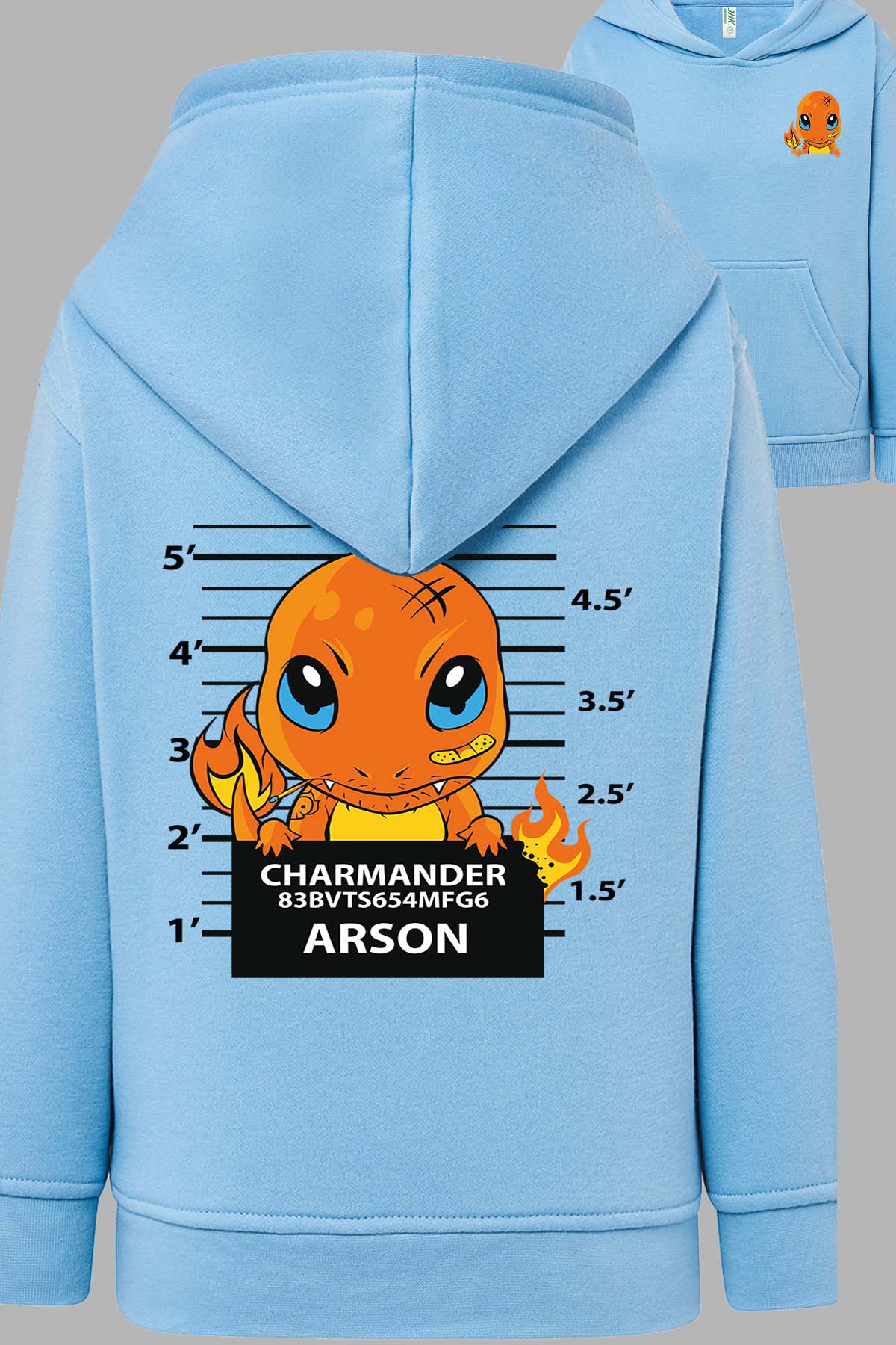 COULEUR:Bleu Ciel|Sweat Capuche Fille | Accusé charmander Bleu Ciel