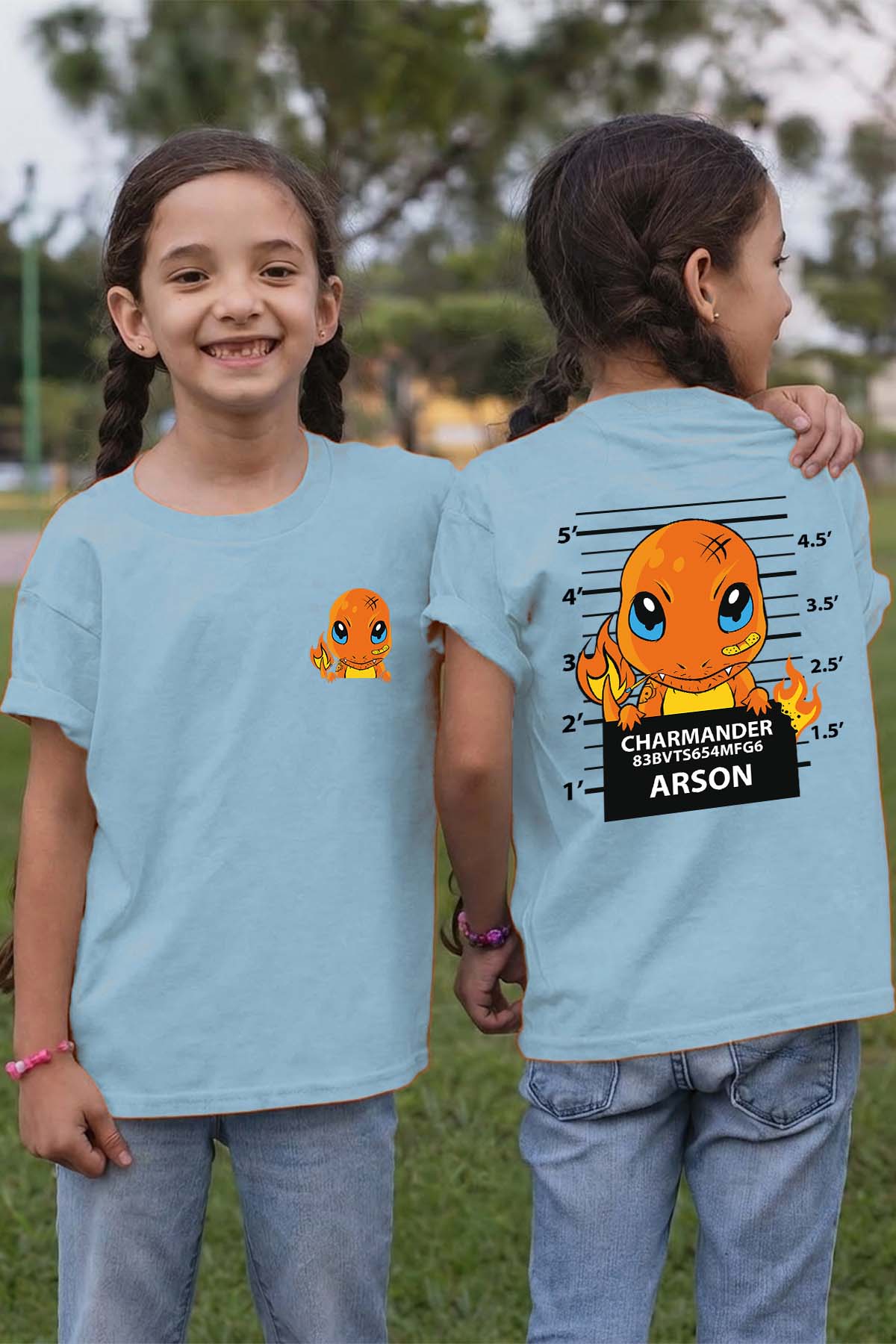 COULEUR:Bleu Ciel|T-shirt Fille | Accusé charmander Bleu Ciel