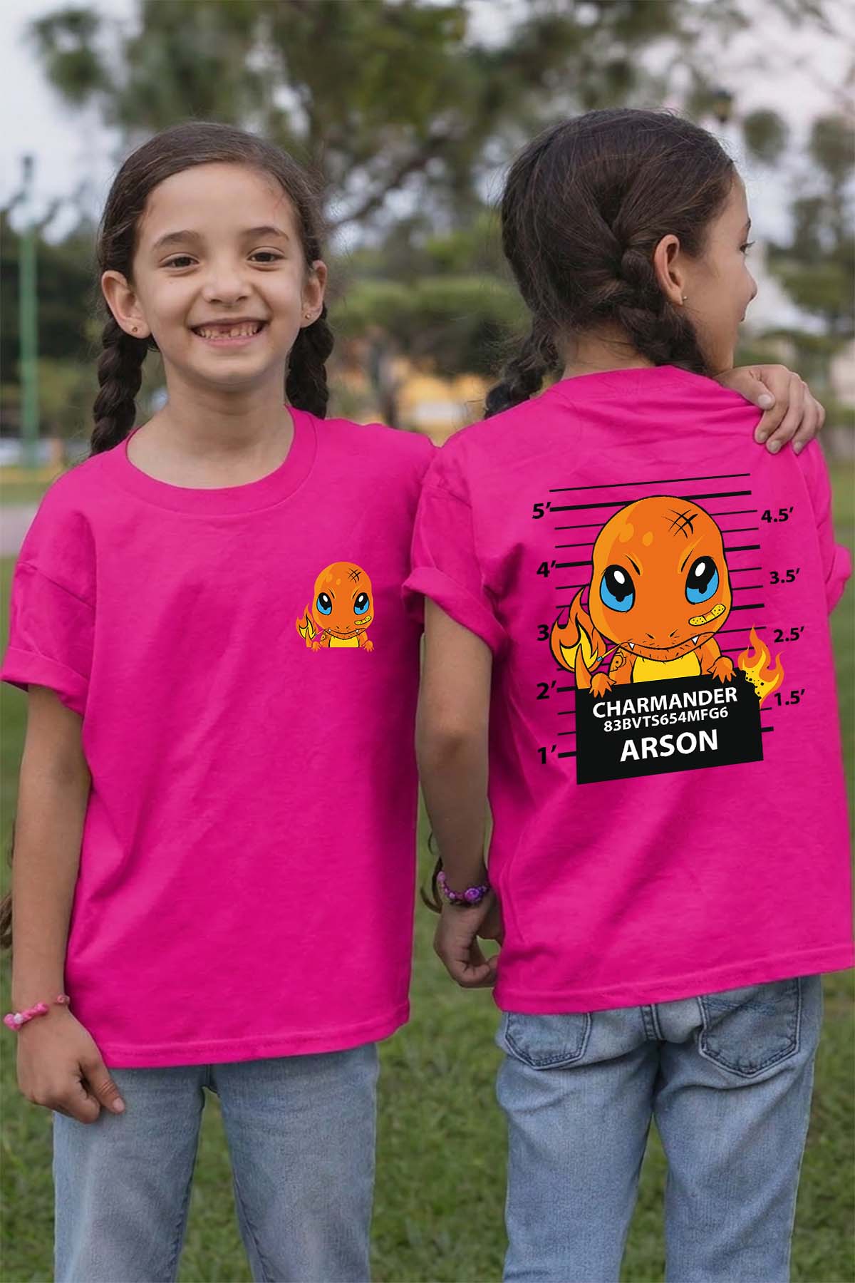 COULEUR:Fuchsia|T-shirt Fille | Accusé charmander Fuchsia