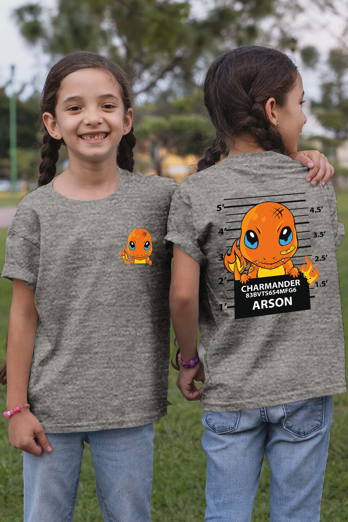 COULEUR:Gris|T-shirt Fille | Accusé charmander Gris