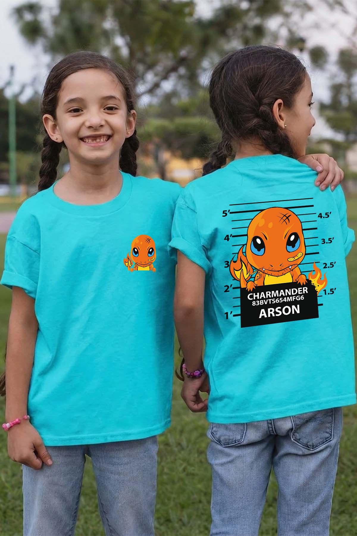 COULEUR:Turquoise|T-shirt Fille | Accusé charmander Turquoise