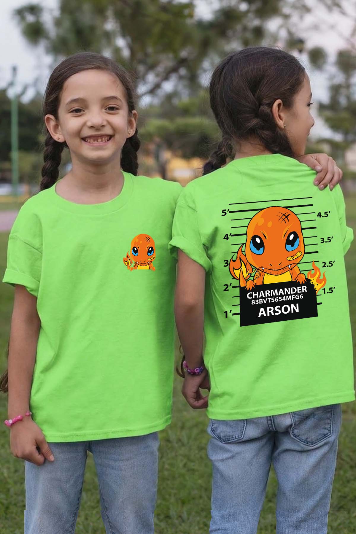 COULEUR:Vert Clair|T-shirt Fille | Accusé charmander Vert Clair