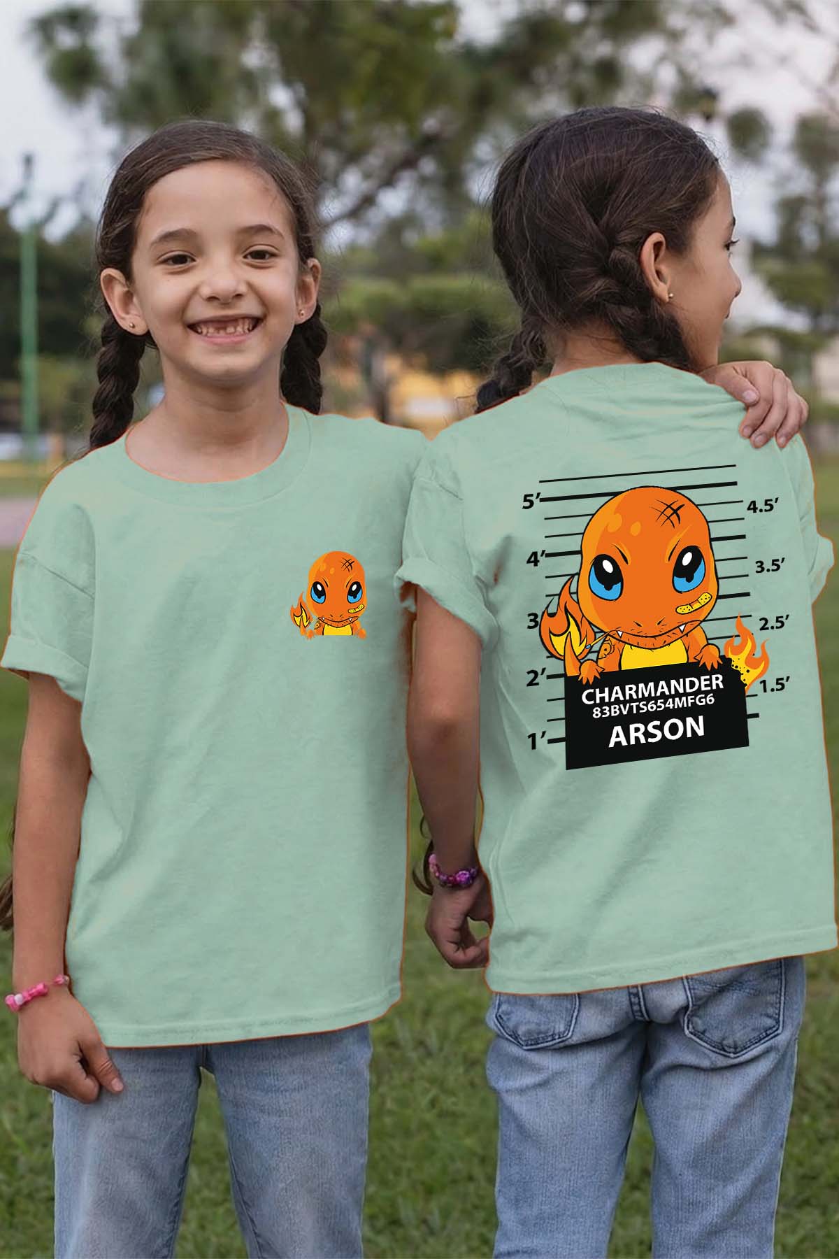 COULEUR:Vert d'eau|T-shirt Fille | Accusé charmander Vert d'eau