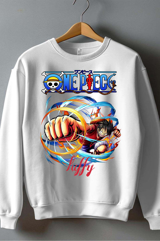 COULEUR:Blanc|Sweat Col Rond Garçon | Attack One Piece 04 Blanc