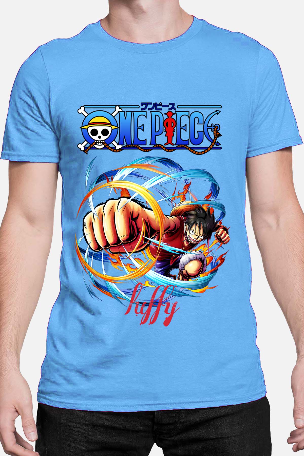 COULEUR:Bleu Ciel|T-shirt Homme | Attack One Piece 04 Bleu Ciel