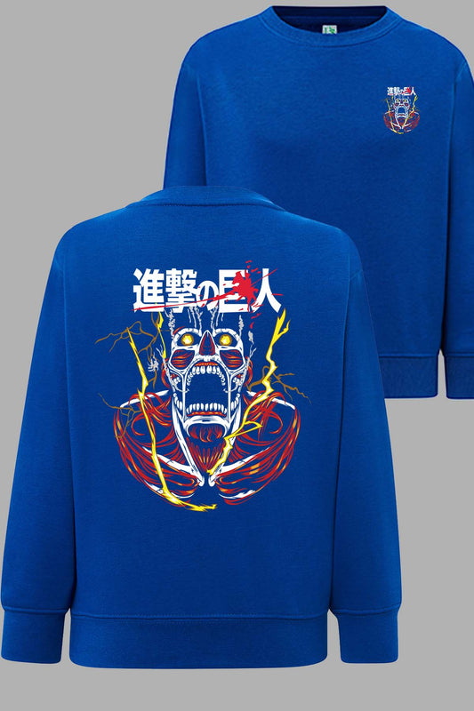 COULEUR:Bleu Roi|Sweat Col Rond Homme | Attaques des Titans 11 Bleu Roi