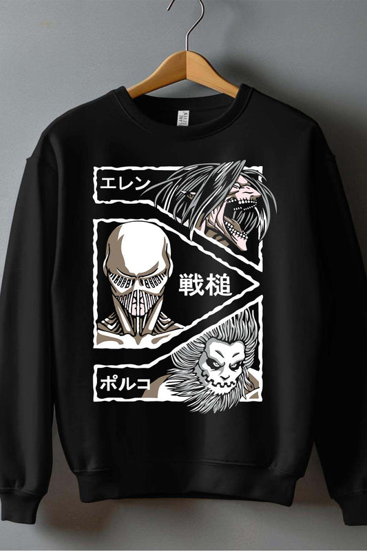 COULEUR:Noir|Sweat Col Rond Garçon | Attaques des Titans 18 Noir