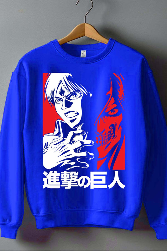 COULEUR:Bleu Roi|Sweat Col Rond Garçon | Attaques des Titans 1 Bleu Roi