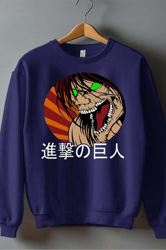 COULEUR:Marine|Sweat Col Rond Homme | Attaques des Titans 4 Marine