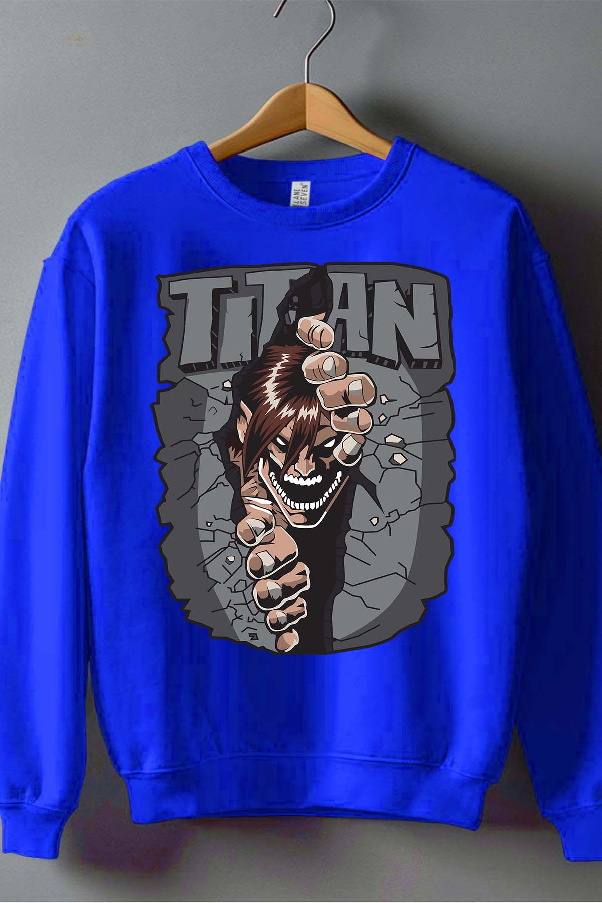 COULEUR:Bleu Roi|Sweat Col Rond Garçon | Attaques des Titans 5 Bleu Roi