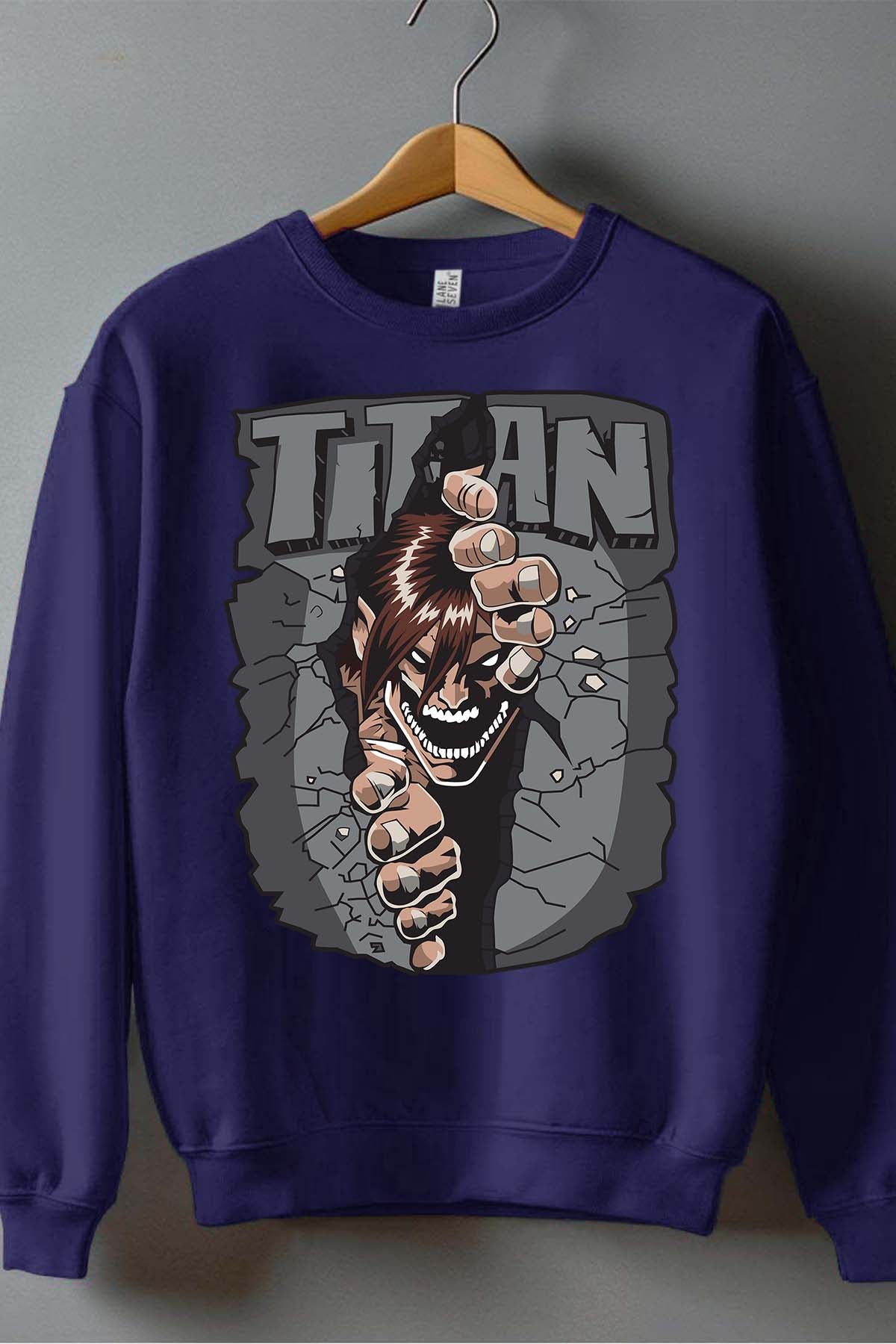 COULEUR:Marine|Sweat Col Rond Homme | Attaques des Titans 5 Marine